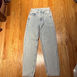 High rise, baggy, light wash jeans